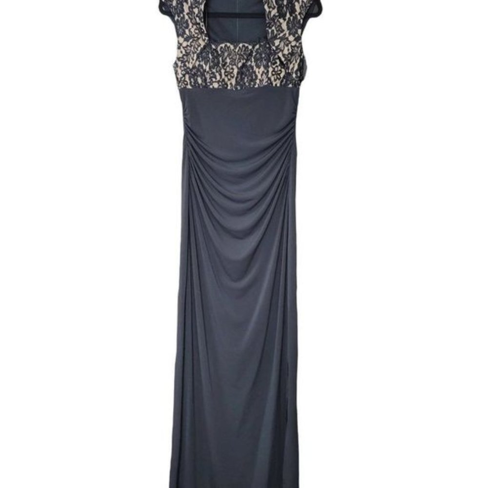 Black and Gold Evening Formal Gown Maxi Dress with Lace Overlay- Size 4, Size 12